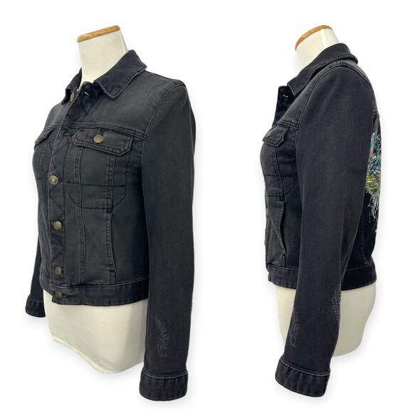 ZADIG & VOLTAIRE | XS | Kioky Eagle Distressed Grunge Denim Jacket In Noir - Picture 8 of 12